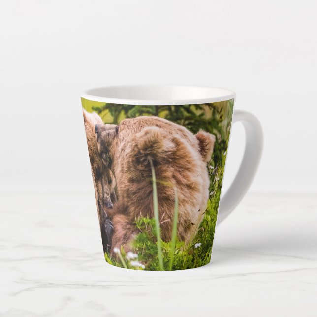 Mama bear nursing her two cubs, Lake Clark Nationa Latte Mug (Right Angle)