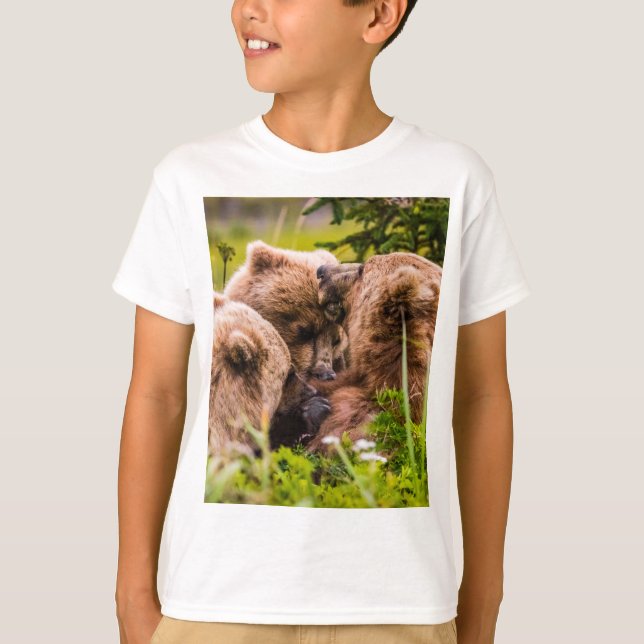 Mama bear nursing her two cubs, Lake Clark Nationa T-Shirt (Front)