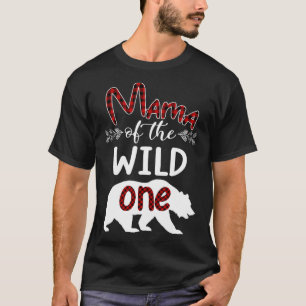 Mama Bear Of The Wild One Plaid Birthday Gifts  T-Shirt