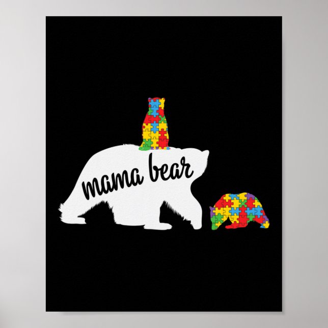 Mama Bear Of Two Warriors Autism Awareness  Poster (Front)