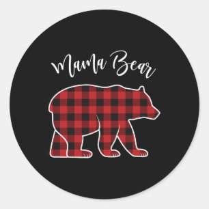 Mama Bear Pajama Red Buffalo Xmas Funny Family Chr Classic Round Sticker