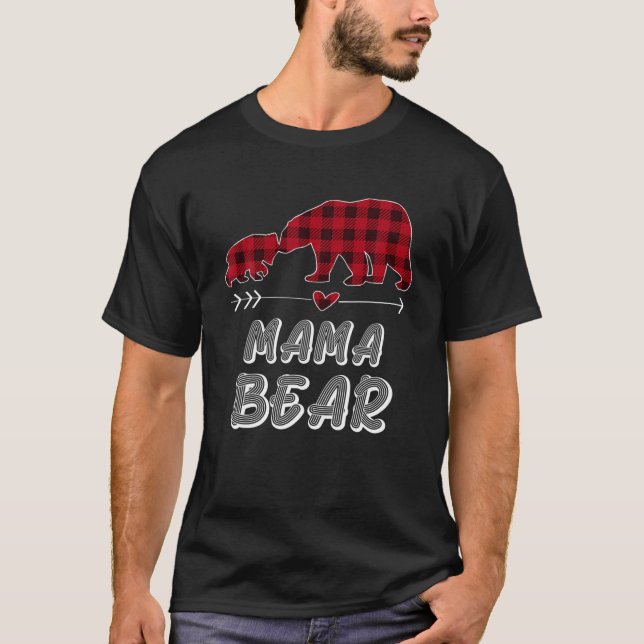 Mama Bear Pajama Red Buffalo Xmas Funny Family Chr T-Shirt (Front)