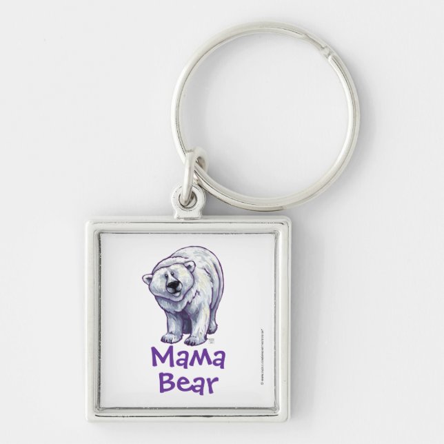 Mama Bear Polar Bear Square Keychain (Front)