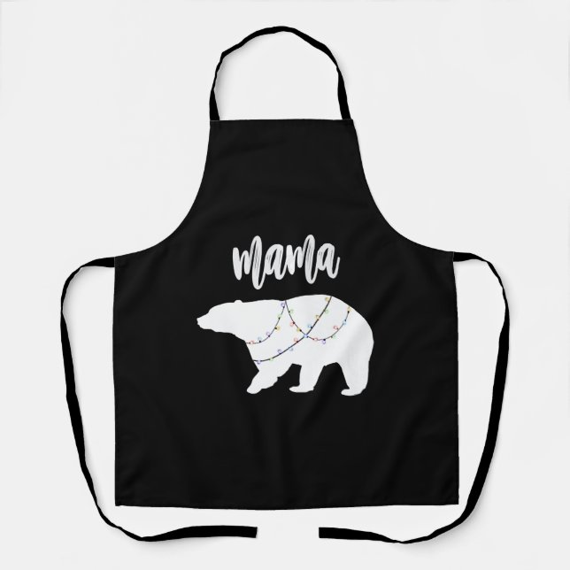 Mama Bear Polar Bear String Of Lights Christmas Apron (Front)