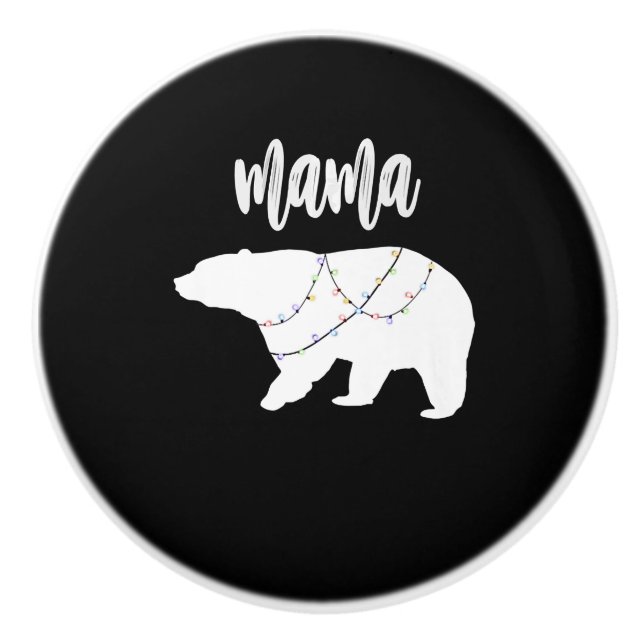Mama Bear Polar Bear String Of Lights Christmas Ceramic Knob (Front)