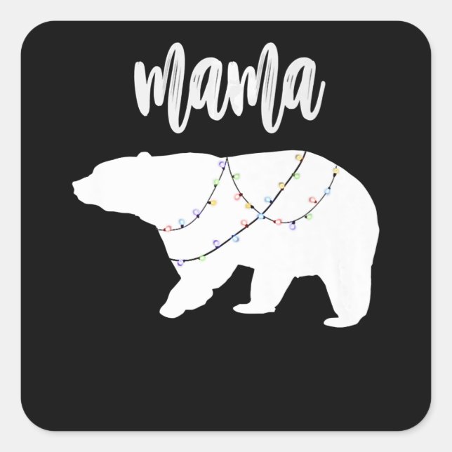 Mama Bear Polar Bear String Of Lights Christmas Square Sticker (Front)
