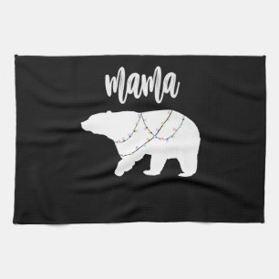 Mama Bear Polar Bear String Of Lights Christmas Tea Towel
