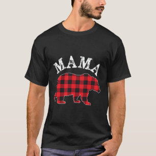 Mama Bear Red Black Buffalo Plaid Mum Chequerboard T-Shirt