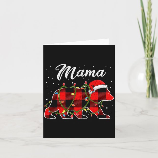 Mama Bear Shirt, Red Buffalo Plaid Mom Bear Pajama Card (Front)