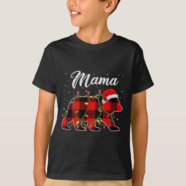 Mama Bear Shirt, Red Buffalo Plaid Mom Bear Pajama T-Shirt (Front)
