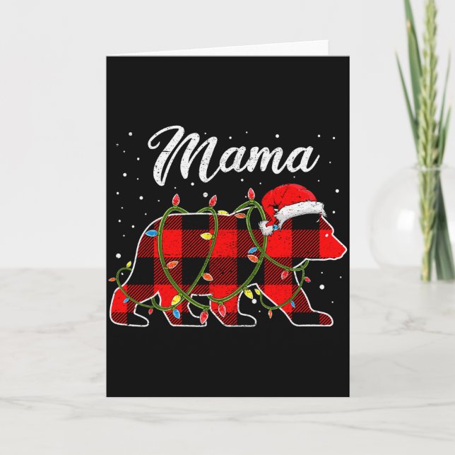 Mama Bear Shirt, Red Buffalo Plaid Mum Bear Pajama Card (Front)