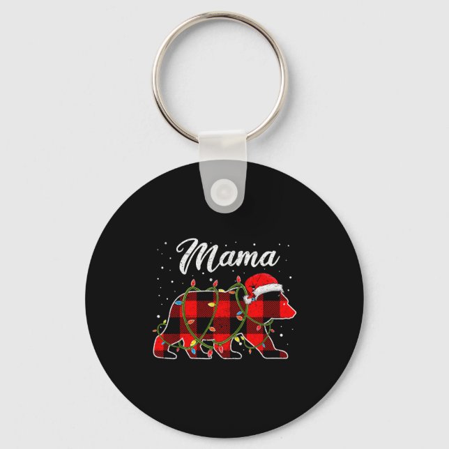 Mama Bear Shirt, Red Buffalo Plaid Mum Bear Pajama Key Ring (Front)