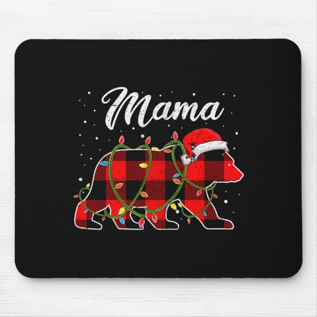 Mama Bear Shirt, Red Buffalo Plaid Mum Bear Pajama Mouse Mat (Front)