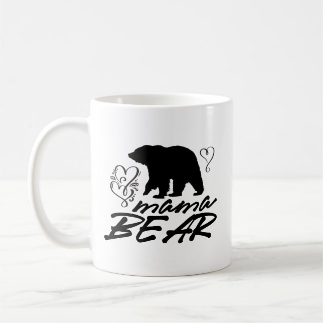Mama Bear Silhouette Hearts Coffee Mug (Left)