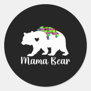 Mama Bear Support Autism Awareness Month Family Ma Classic Round Sticker