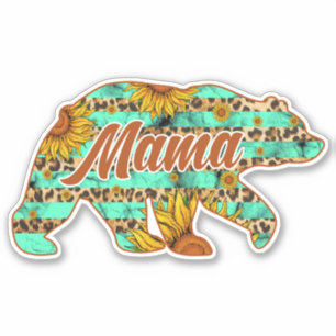 Mama Bear Teal Sunflower