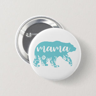 Mama Bear Turquoise Flowers 6 Cm Round Badge