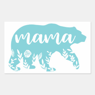 Mama Bear Turquoise Flowers Rectangular Sticker