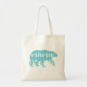 Mama Bear Turquoise Flowers Tote Bag