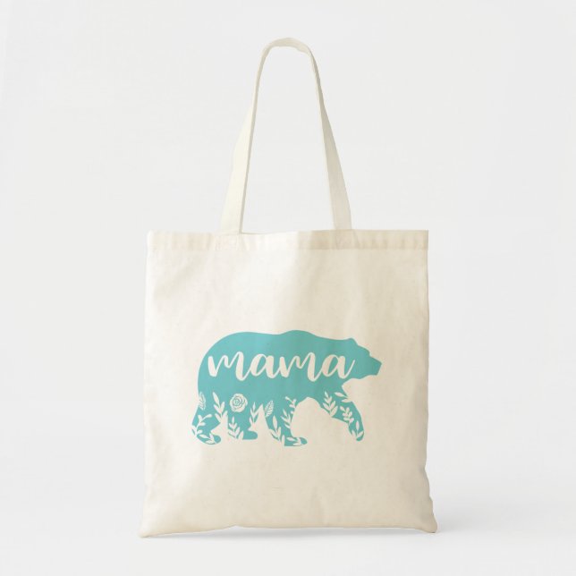 Mama Bear Turquoise Flowers Tote Bag (Front)