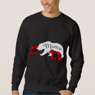 Mama Bear Two Cubs Red Plaid Mum Christmas Pajama Sweatshirt