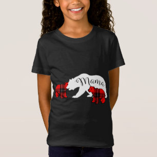 Mama Bear Two Cubs Red Plaid Mum Christmas Pajama T-Shirt