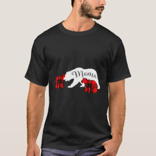 Mama Bear Two Cubs Red Plaid Mum Christmas Pajama T-Shirt
