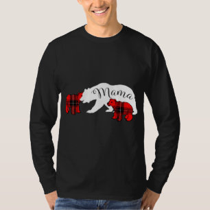 Mama Bear Two Cubs Red Plaid Mum Christmas Pajama T-Shirt