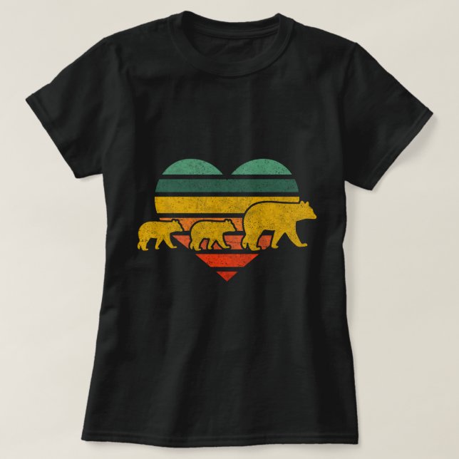 Mama Bear Two Cubs Retro Heart Mothers Day Gift Mo T-Shirt (Design Front)