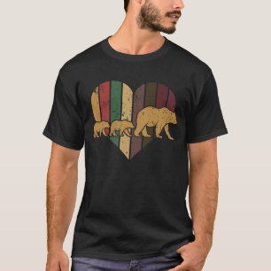 Mama Bear Two Cubs Retro Heart Mothers Day Gift T-Shirt
