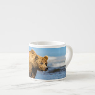 Mama bear watching her two kids espresso cup