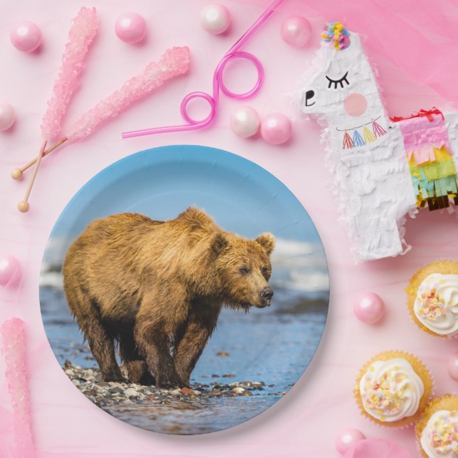 Mama bear watching her two kids paper plate (Party)