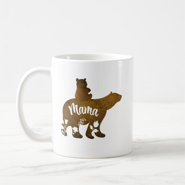 Mama Bear With 1 Cub Riding On Mama's Back Coffee Mug (Left)