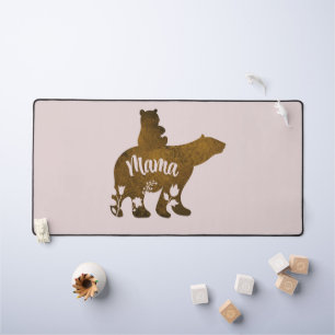 Mama Bear With 1 Cub Riding On Mama's Back Desk Mat