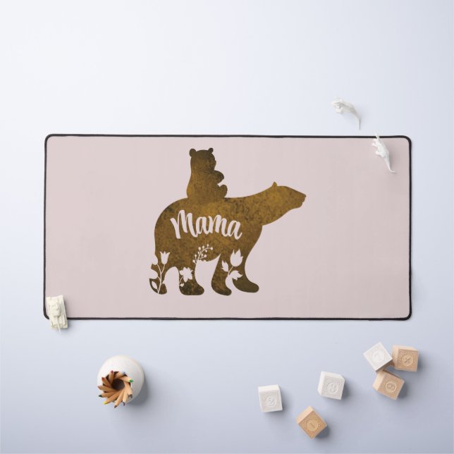 Mama Bear With 1 Cub Riding On Mama's Back Desk Mat (Kids Table)