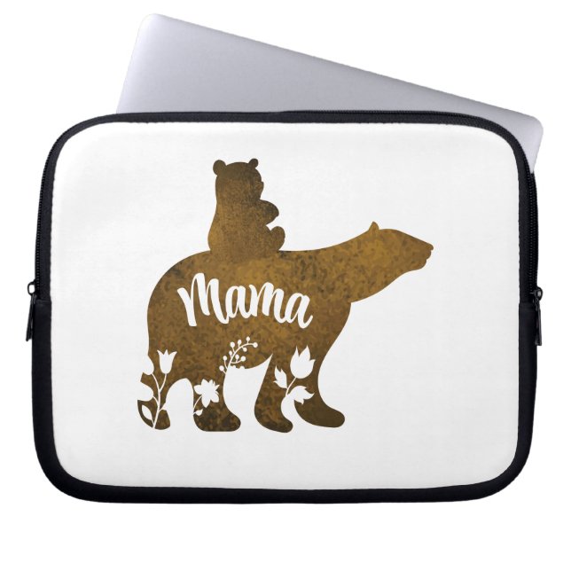 Mama Bear With 1 Cub Riding On Mama's Back Laptop Sleeve (Front)