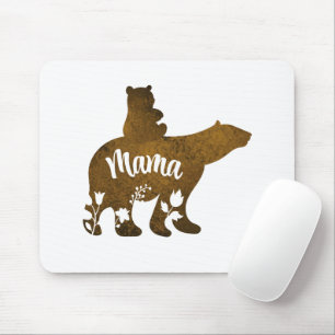 Mama Bear With 1 Cub Riding On Mama's Back Mouse Mat