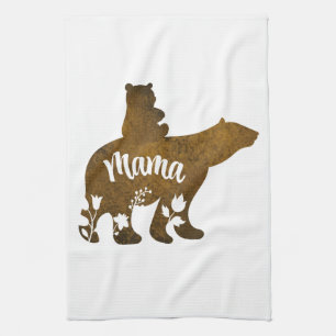Mama Bear With 1 Cub Riding On Mama's Back Tea Towel