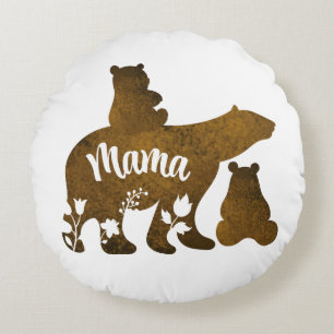 Mama Bear With 2 Cubs Mom of Two Round Cushion