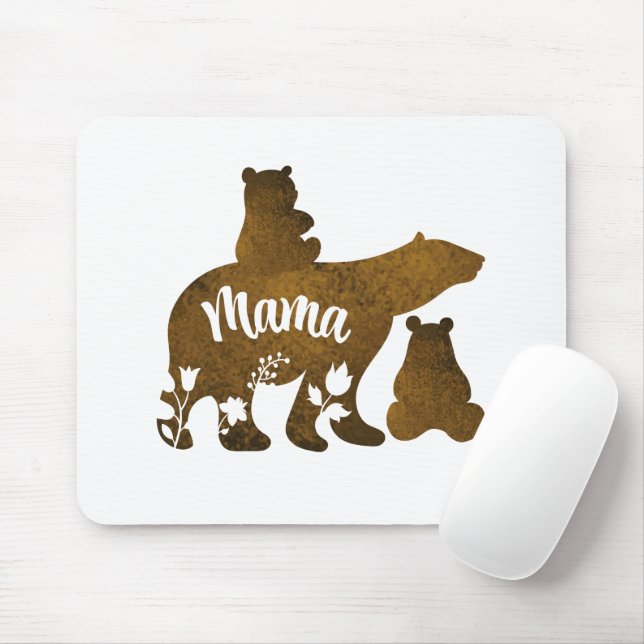 Mama Bear With 2 Cubs Mum of Two Mouse Mat (With Mouse)