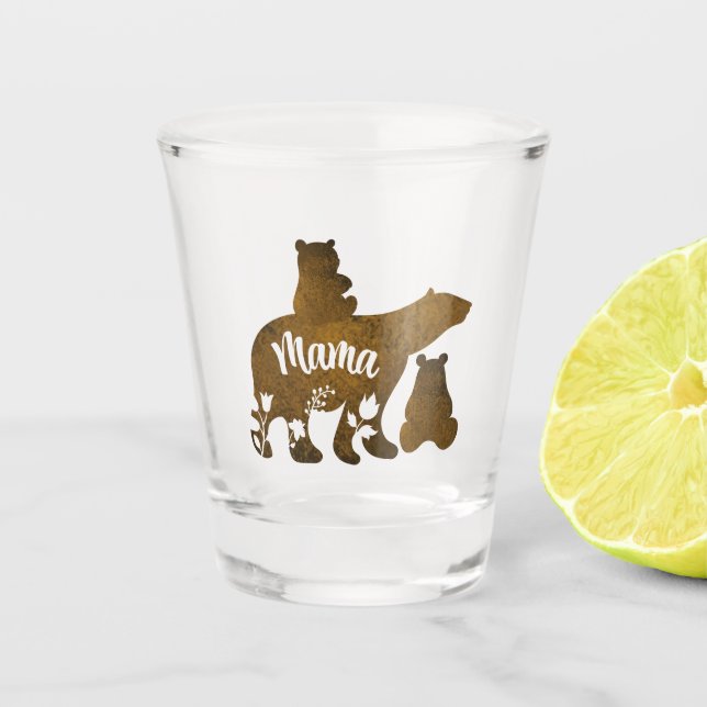 Mama Bear With 2 Cubs Mum of Two Shot Glass (Front)