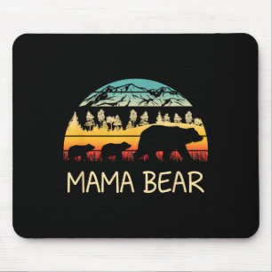 Mama bear with 2 cubs retro mountains mother's day mouse mat