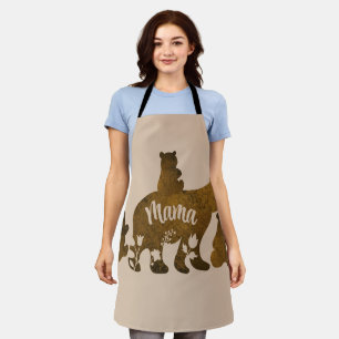 Mama Bear With 3 Baby Bear Cubs Following Mama Apron