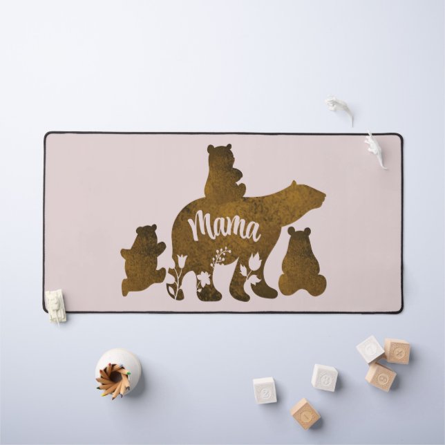 Mama Bear With 3 Baby Bear Cubs Following Mama Desk Mat (Kids Table)