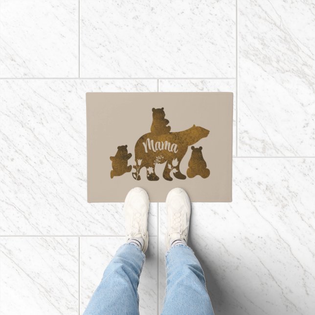 Mama Bear With 3 Baby Bear Cubs Following Mama Doormat (Indoor)