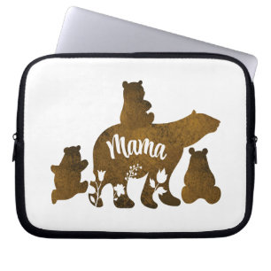 Mama Bear With 3 Baby Bear Cubs Following Mama Laptop Sleeve