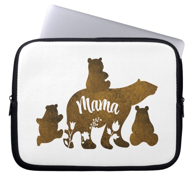 Mama Bear With 3 Baby Bear Cubs Following Mama Laptop Sleeve (Front)