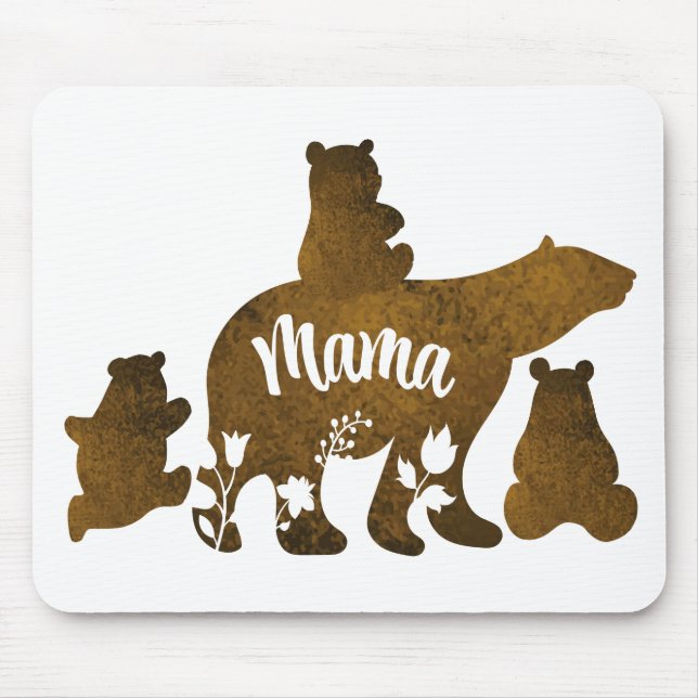 Mama Bear With 3 Baby Bear Cubs Following Mama Mouse Mat (Front)