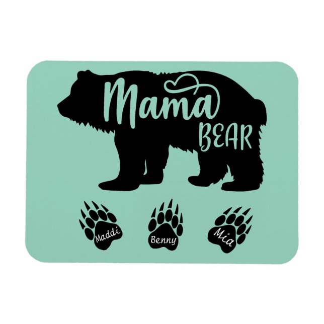 Mama Bear with 3 paw prints(personalised names) Magnet (Horizontal)