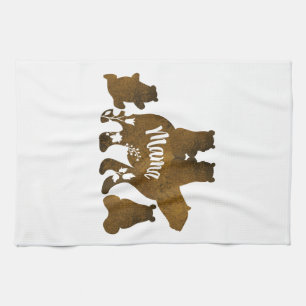 Mama Bear With 4 Cubs Mom of Four Children Gift Tea Towel